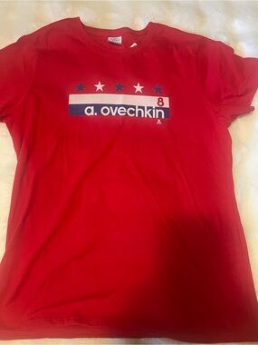 Washington Capitals Alex Ovechkin #8 Red Graphic Tee with Navy & White Accents